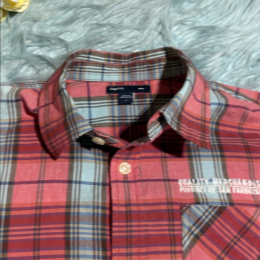 Gap Kids Factory Surf Team Plaid Short Sleeve Button Down Shirt sz L - Picture 2 of 7